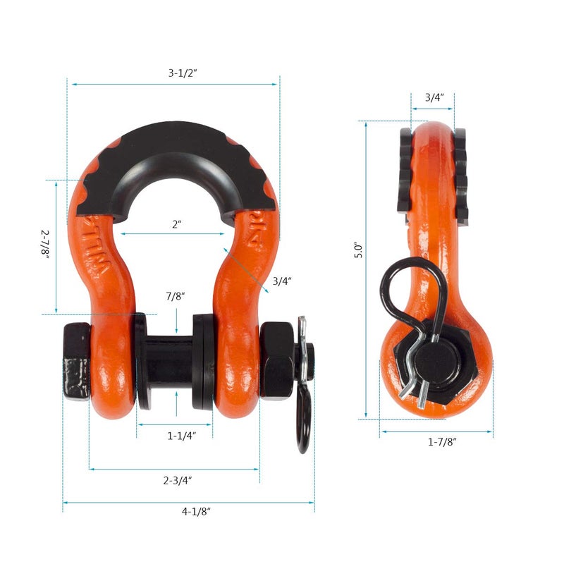 AMBULL Shackles 3/4 Inch D Ring Shackle (2 Pack) 45,000lb Break Strength with 7/8 Inch Pin, Isolator and Washer Kits for Use with Tow Strap, Winch, Off-Road Jeep Truck Vehicle Recovery, Orange - Image 3